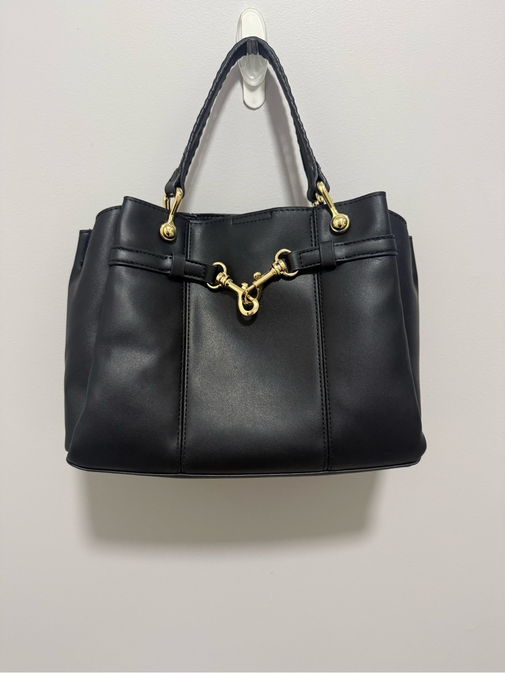 Steve Madden Small Black Tote with Gold Hardware